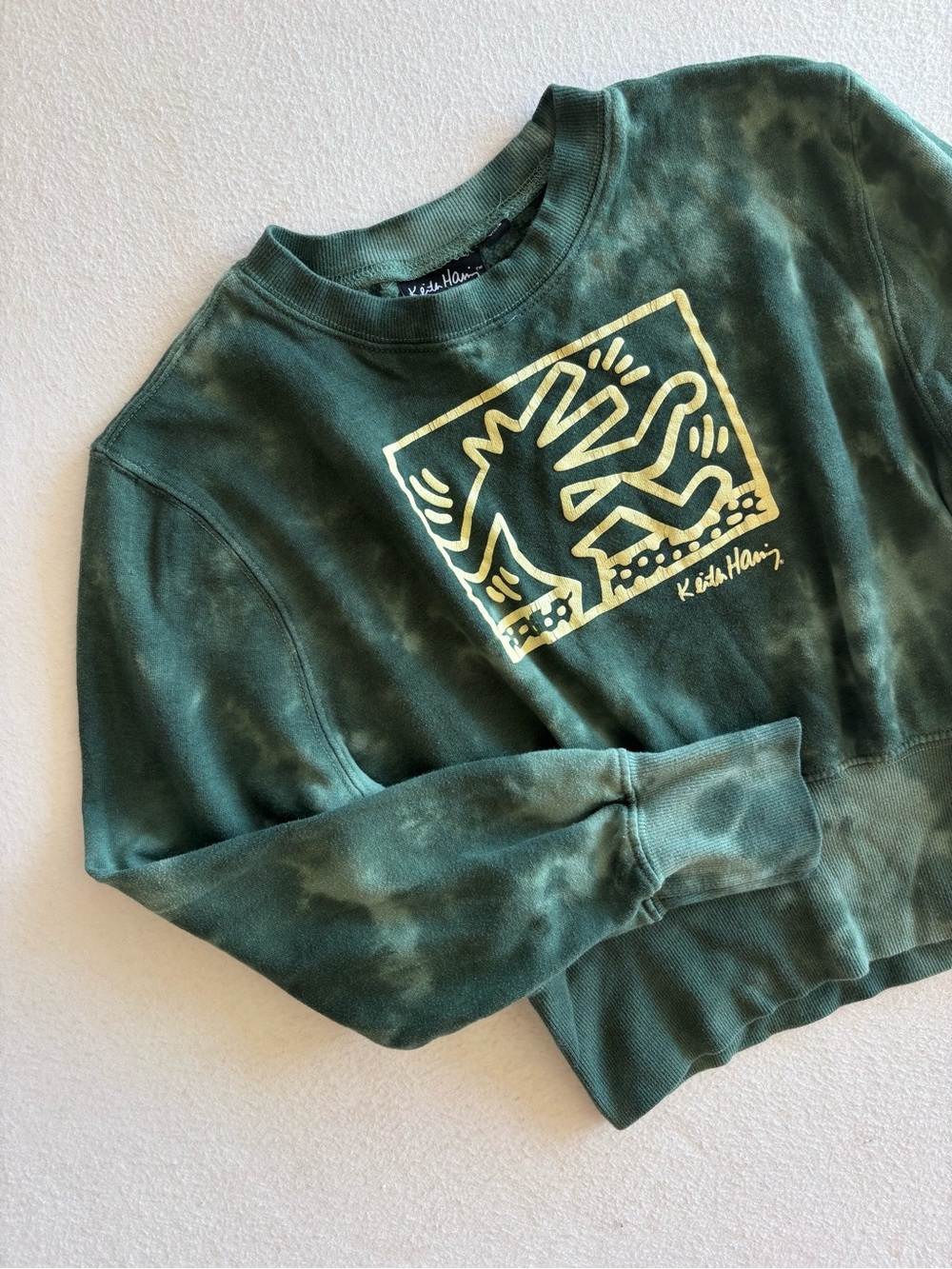 Keith Haring Graphic Art Sweatshirt Boys Medium (8) Green Tie Dye
